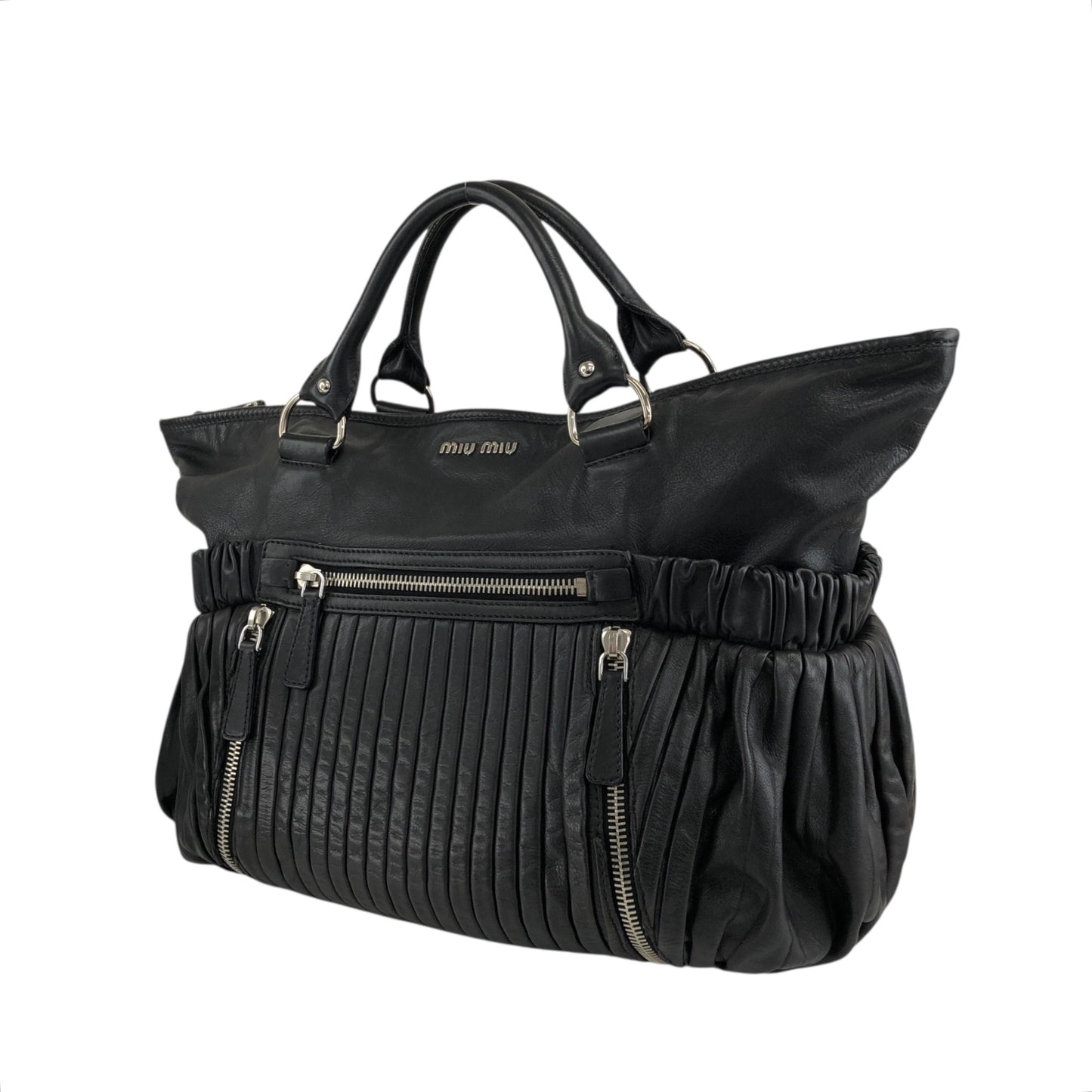 miumiu Front Zipper Handbag Totebag Black Vintage fx4ann