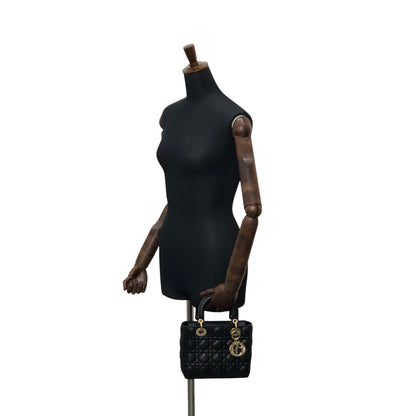 Christian Dior Lady Dior Cannage Logo Charm Handbag Black Vintage 885e65