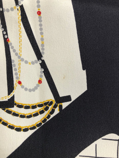 CHANEL Scarf Black×White Silk Vintage r3ea4i