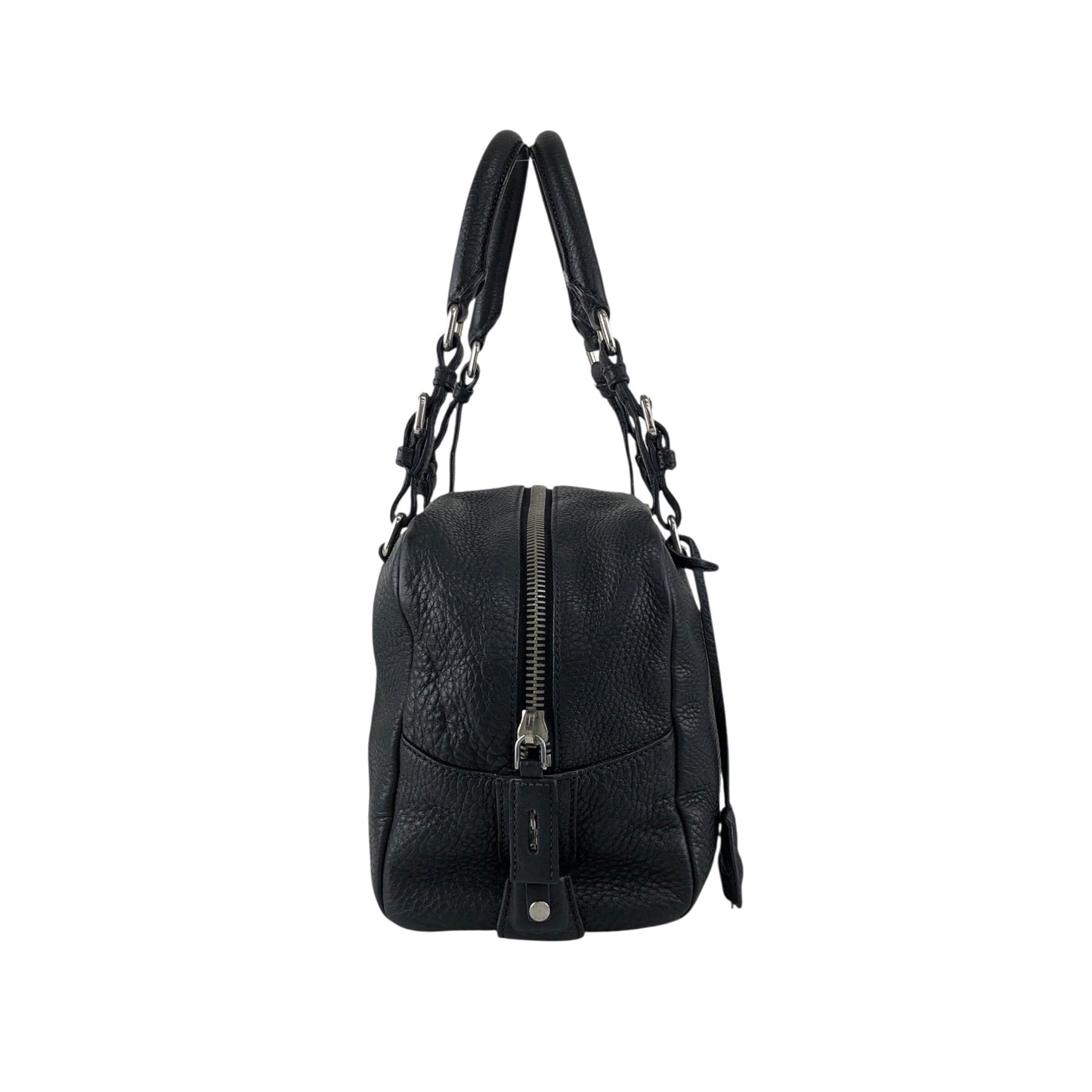 PRADA Logo Embossed Small Boston bag Handbag Black Vintage maefbu