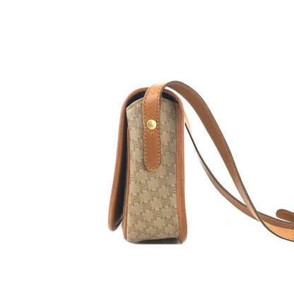 CELINE Macadam PVC Leather Crossbody Shoulder bag Beige Vintage vgsu6a