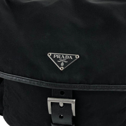 PRADA Triangle Logo Front Buckle Shoulder bag Black Vintage newxix