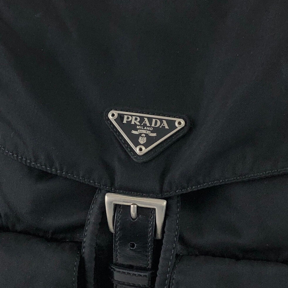 PRADA Triangle Logo Double Pocket Backpack Black Vintage 7hx8bf