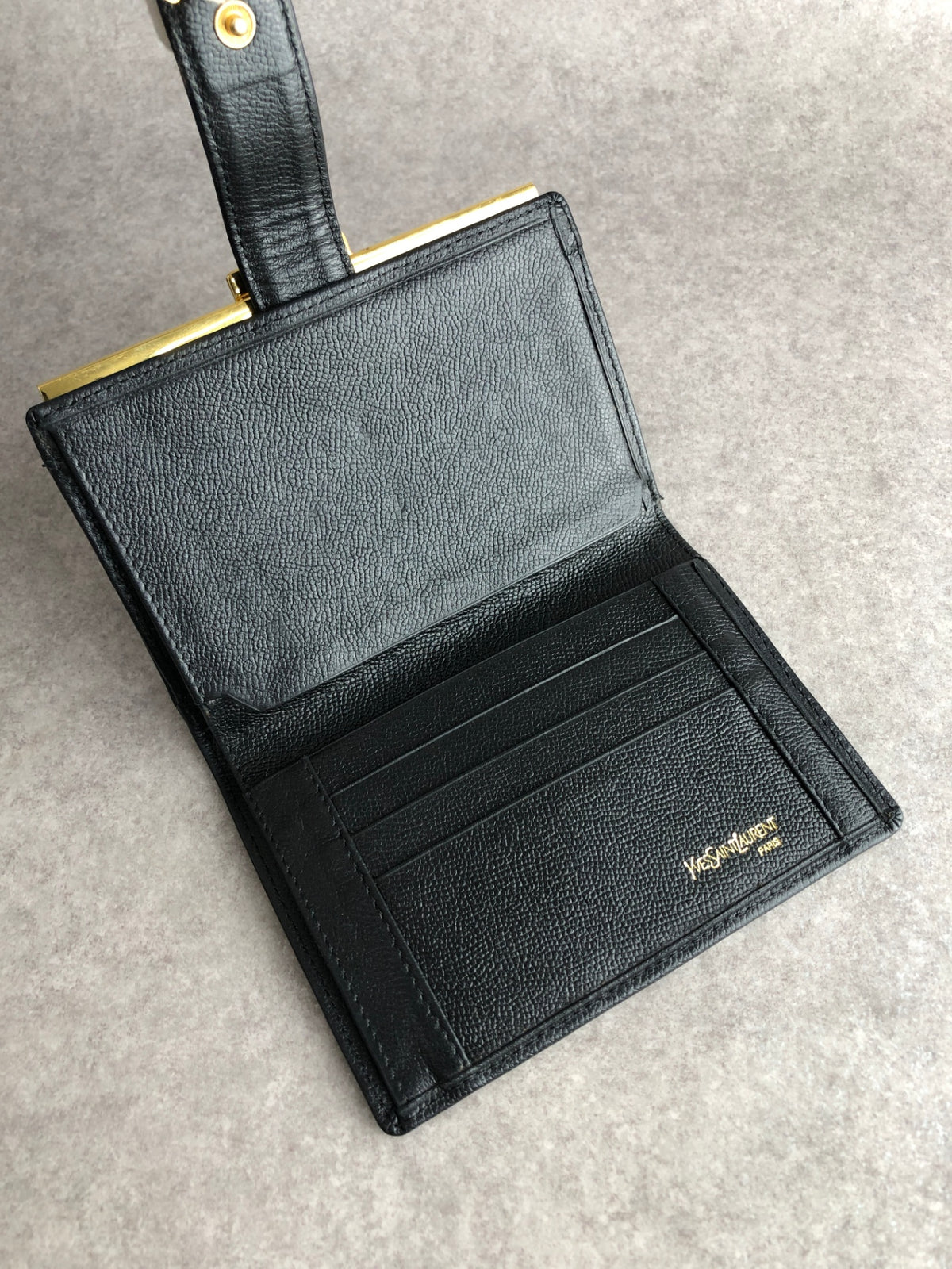 Yves Saint Laurent YSL Logo Folded Wallet Black Vintage 8mt2m4