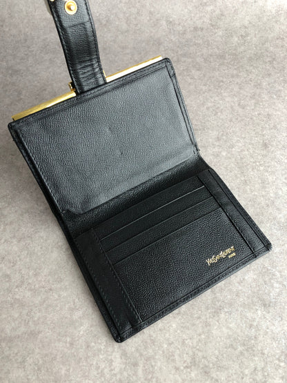 Yves Saint Laurent YSL Logo Folded Wallet Black Vintage 8mt2m4