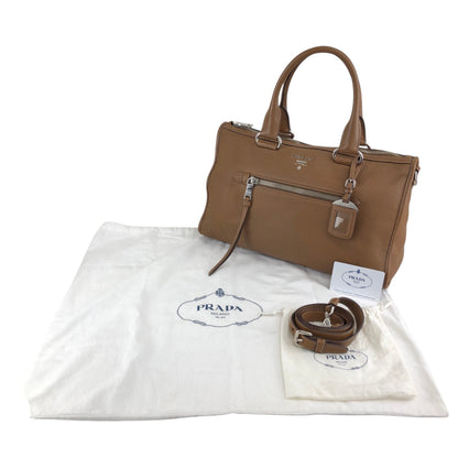 PRADA VITELLO PHENIX Two-way Handbag Shoulder bag Brown BL0805 Vintage 2rpjby