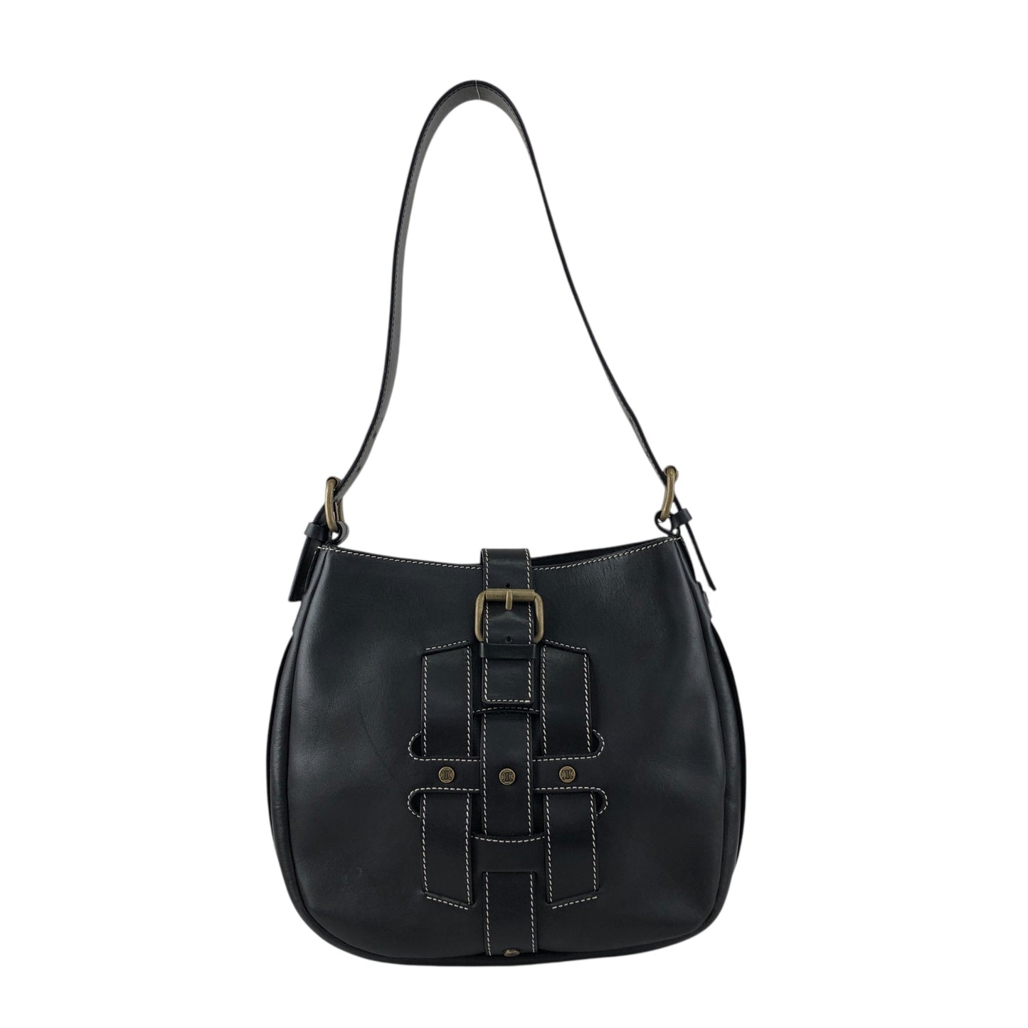 CELINE Front Buckle Shoulder bag Black Vintage f5ds3s