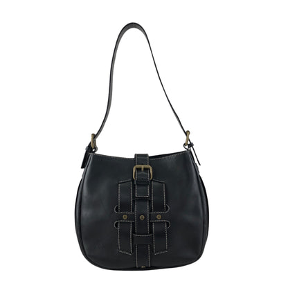 CELINE Front Buckle Shoulder bag Black Vintage f5ds3s