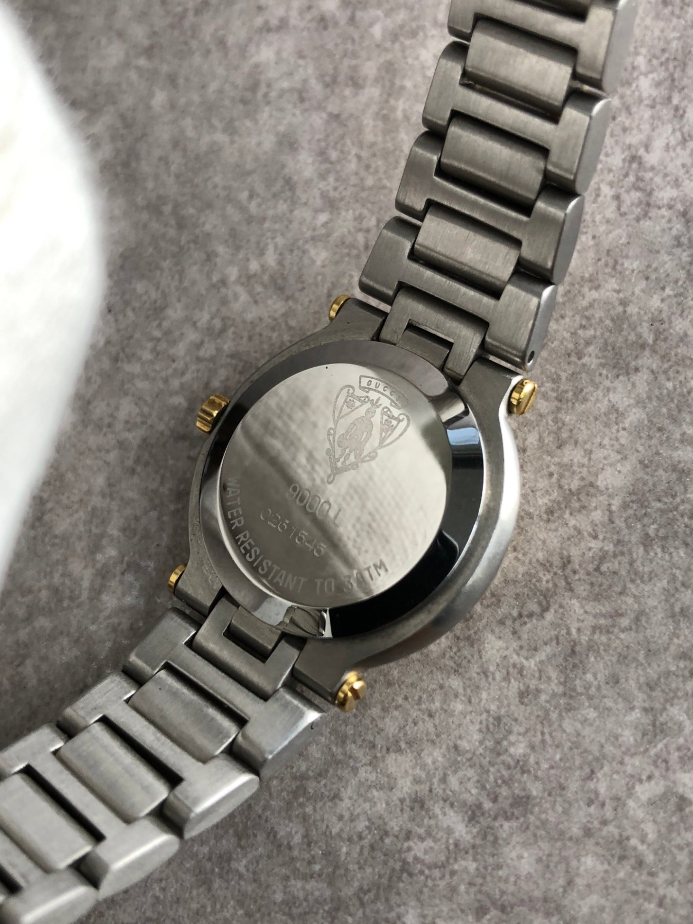 GUCCI Logo Quartz Watch Silver×Gold 9000L Vintage rttj33