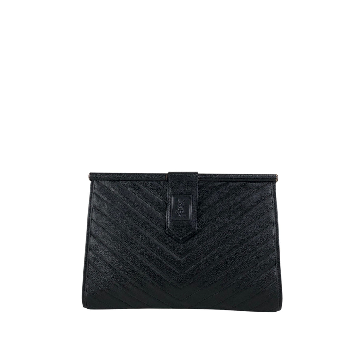 Yves Saint Laurent YSL Logo Bias Stitch Clutch bag Black Vintage hiam4r