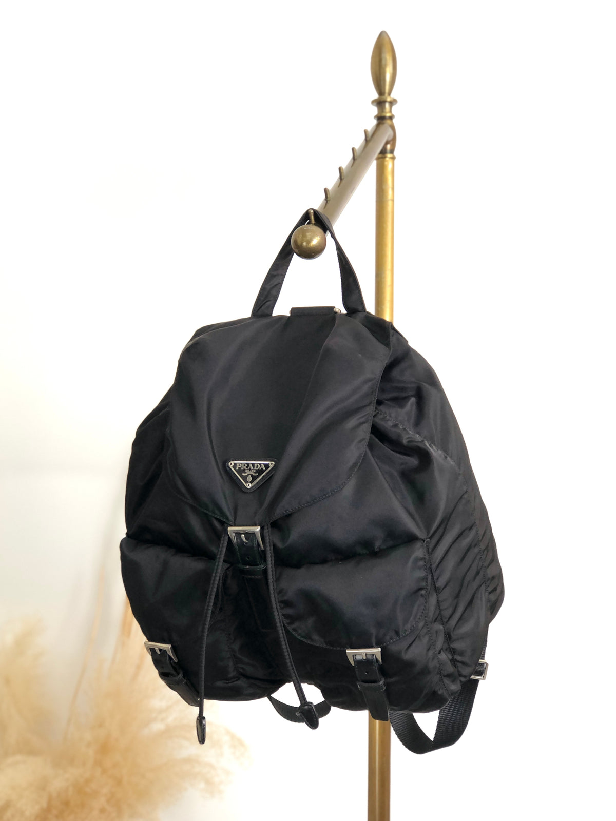 PRADA Tessuto Triangle Logo Double Pocket Backpack Black Vintage 8fef48