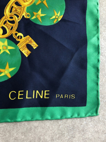 CELINE Starball Arc de Triomphe Scarf Green×Navy Vintage amx5ih