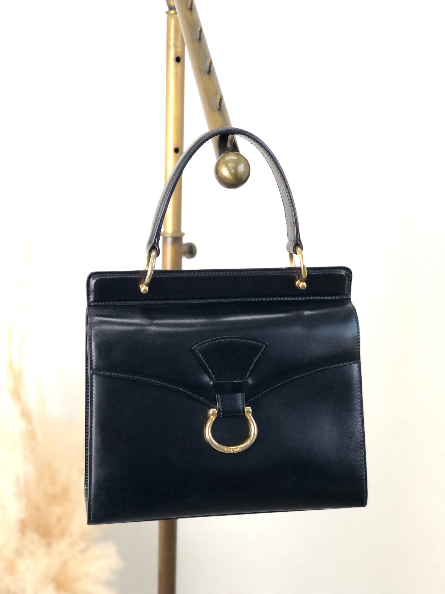 CELINE Horseshoe Handbag Black Vintage inur4a