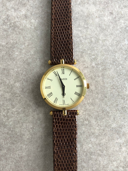 GUCCI Sherry Line Quartz Watch Brown×Gold Vintage vng8gz