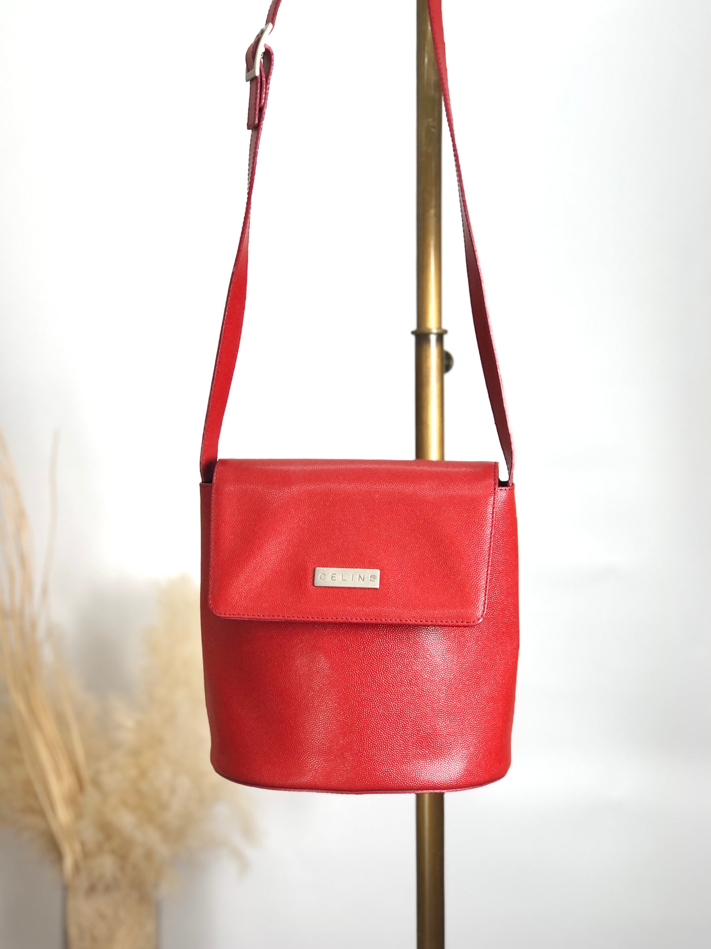 CELINE Logo Shoulder bag Red Vintage pzggnu