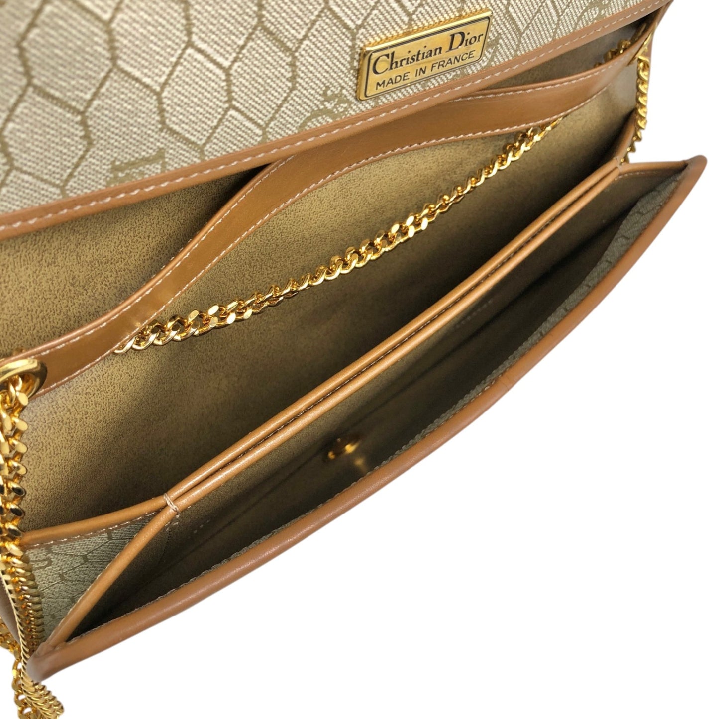 Christian Dior Honeycomb Pattern Chain Shoulder bag Beige Vintage gfhe2x