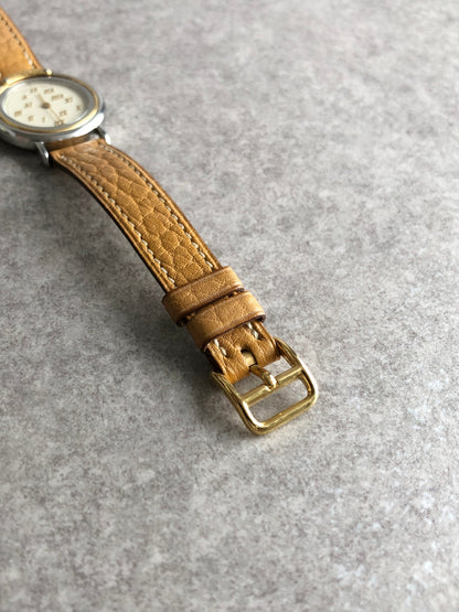 HERMES Logo Quartz Watch Camel Vintage tfub3s