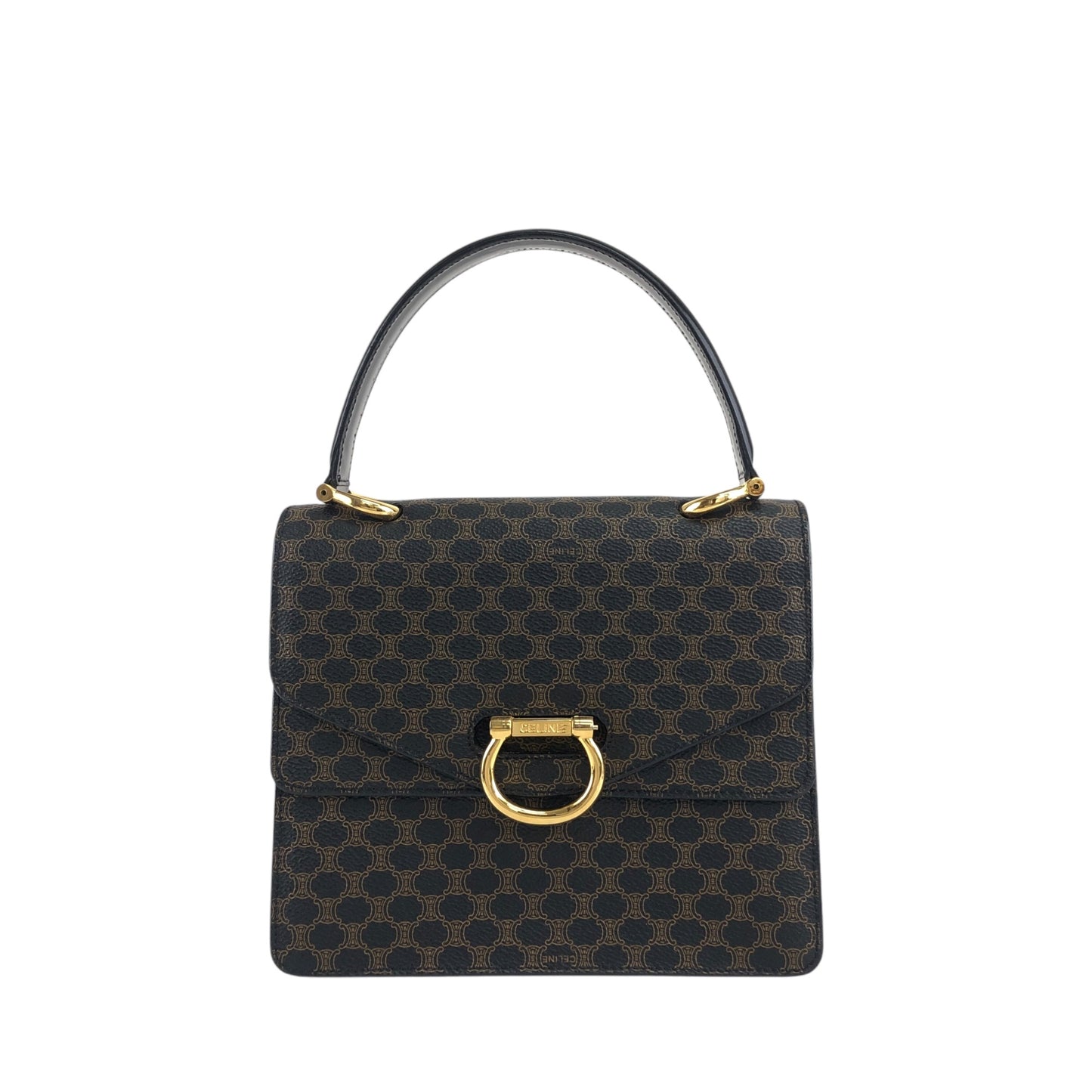 CELINE Macadam Horseshoe Double Flap Handbag Black Vintage eir5v4