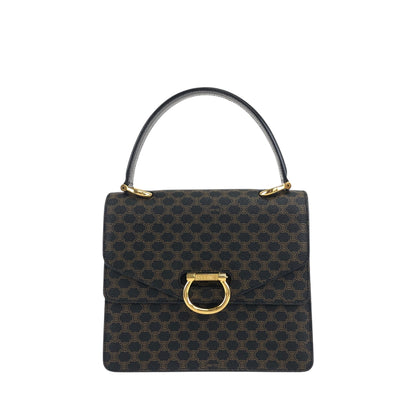 CELINE Macadam Horseshoe Double Flap Handbag Black Vintage eir5v4