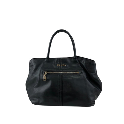 PRADA Logo Front Pocket Handbag Black Vintage gkw2r3