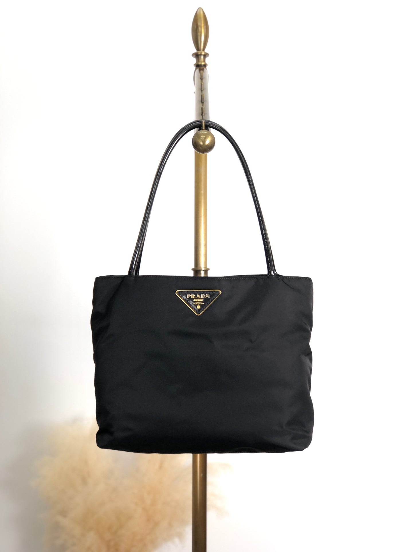 PRADA Tessuto Triangle Logo Totebag Black Vintage bsmm74