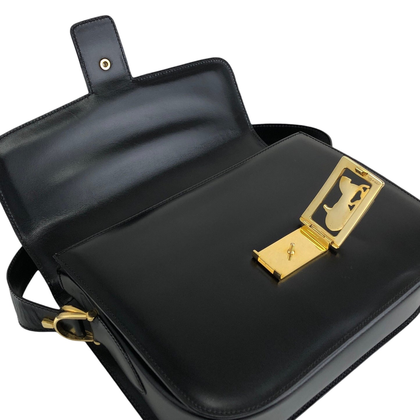CELINE Horse Carriage Crossbody Shoulder bag Black Vintage 4mrnet