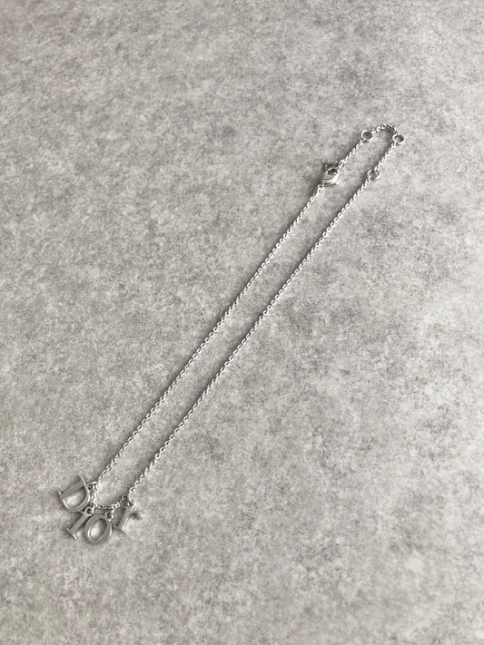 Christian Dior Logo Charm Necklace Silver Vintage fpf7en