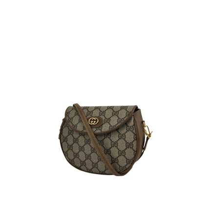 GUCCI Logo Round Shoulder bag Beige Vintage ku752d