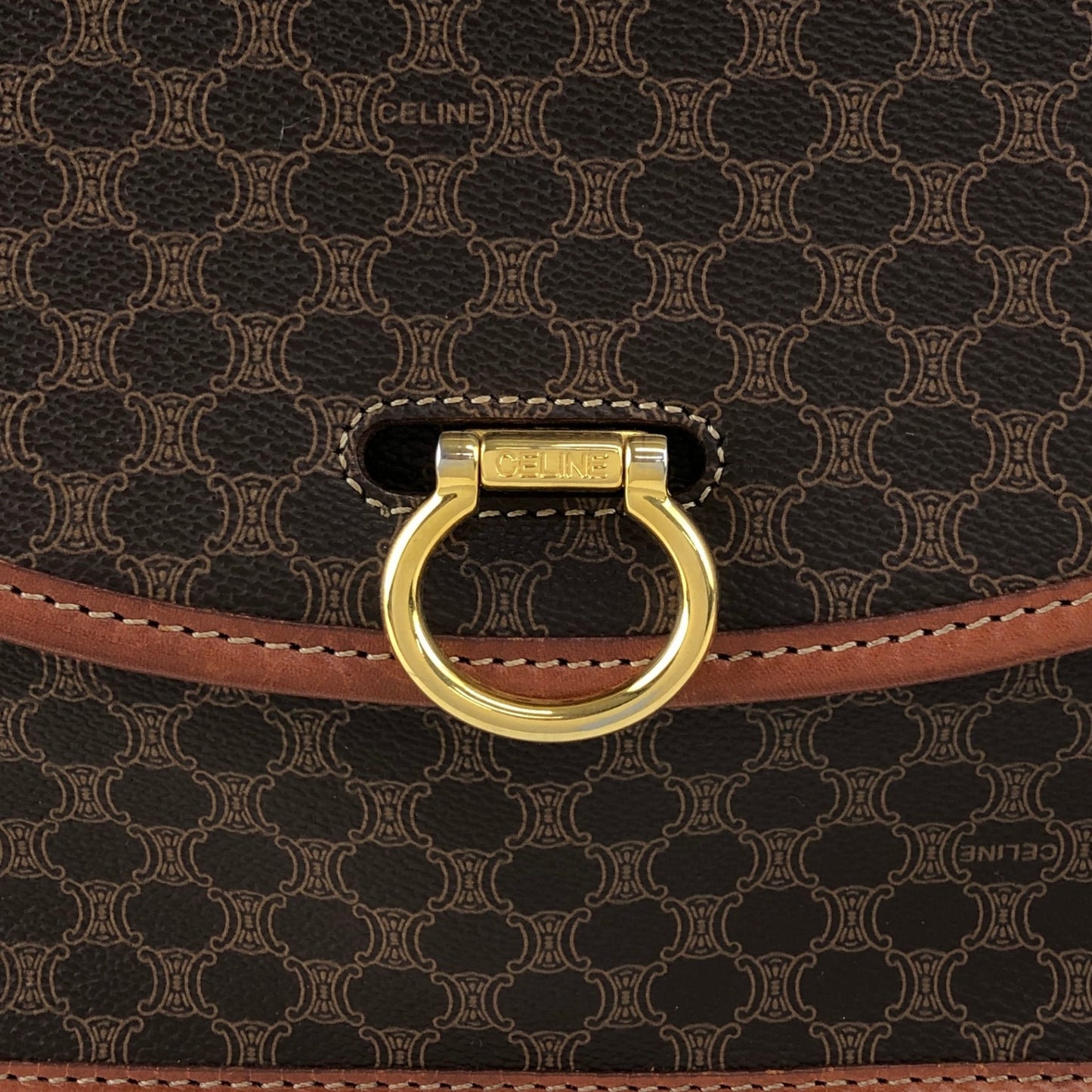 CELINE Macadam Gancini Shoulder bag Brown Vintage dkdrvy