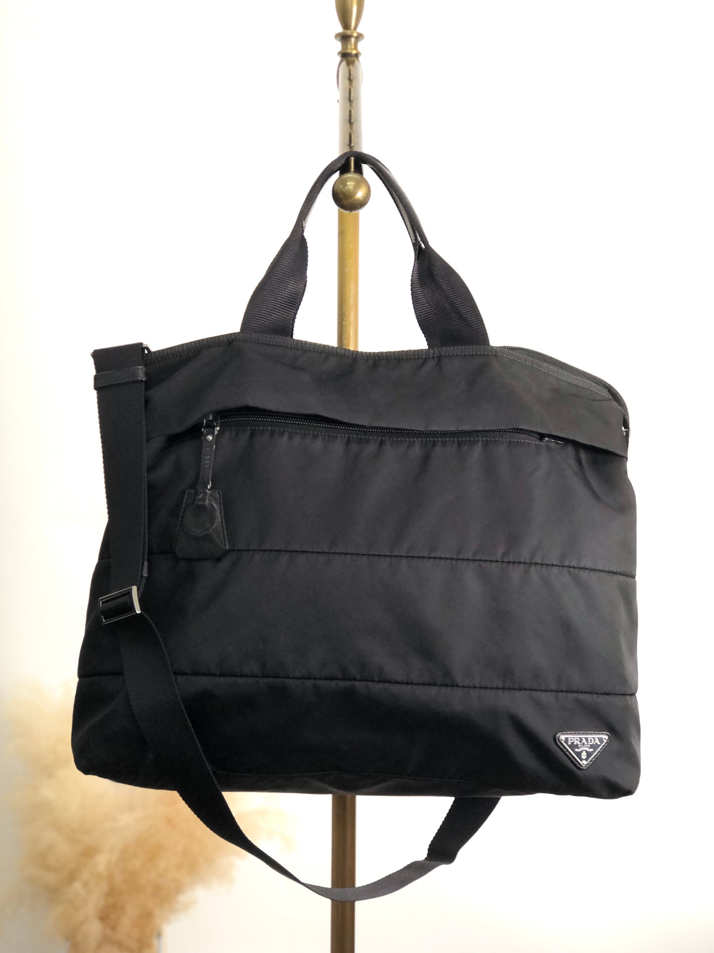 PRADA Tessuto Triangle Logo Two-way Handbag Shoulder bag Black Vintage 4s54ei