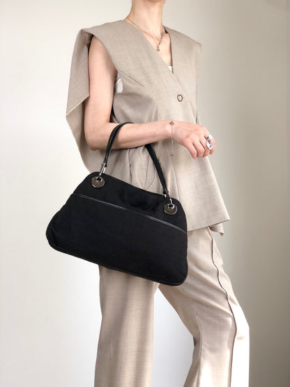 GUCCI Logo Shoulder bag Handbag Black Vintage nwnyi4