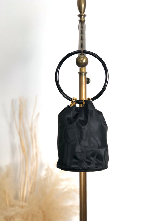 Salvatore Ferragamo Gancini Drawstring Small Handbag Black Vintage tigpxb