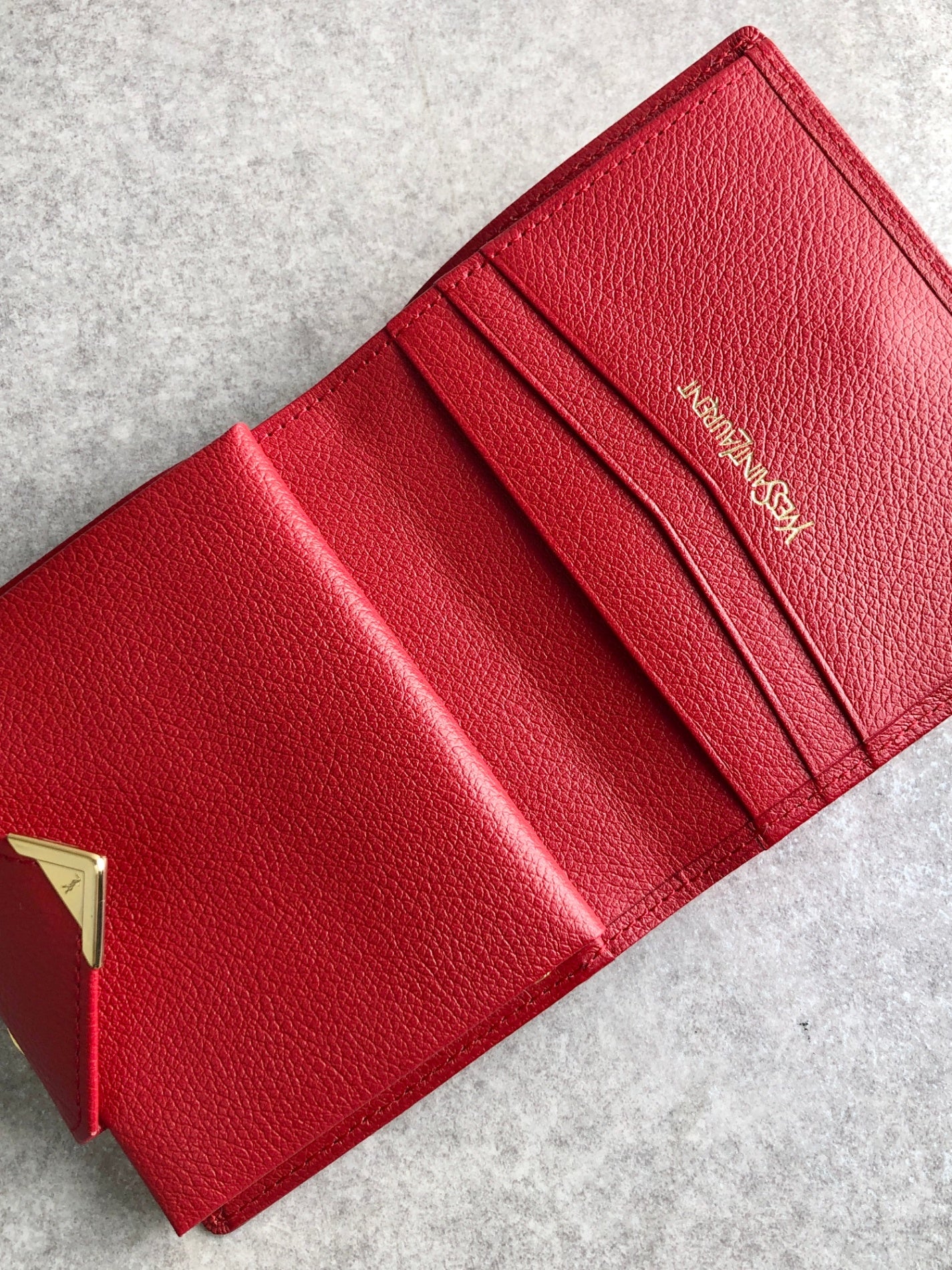 Yves Saint Laurent YSL Logo Folded Wallet Red Vintage 8gcd7j