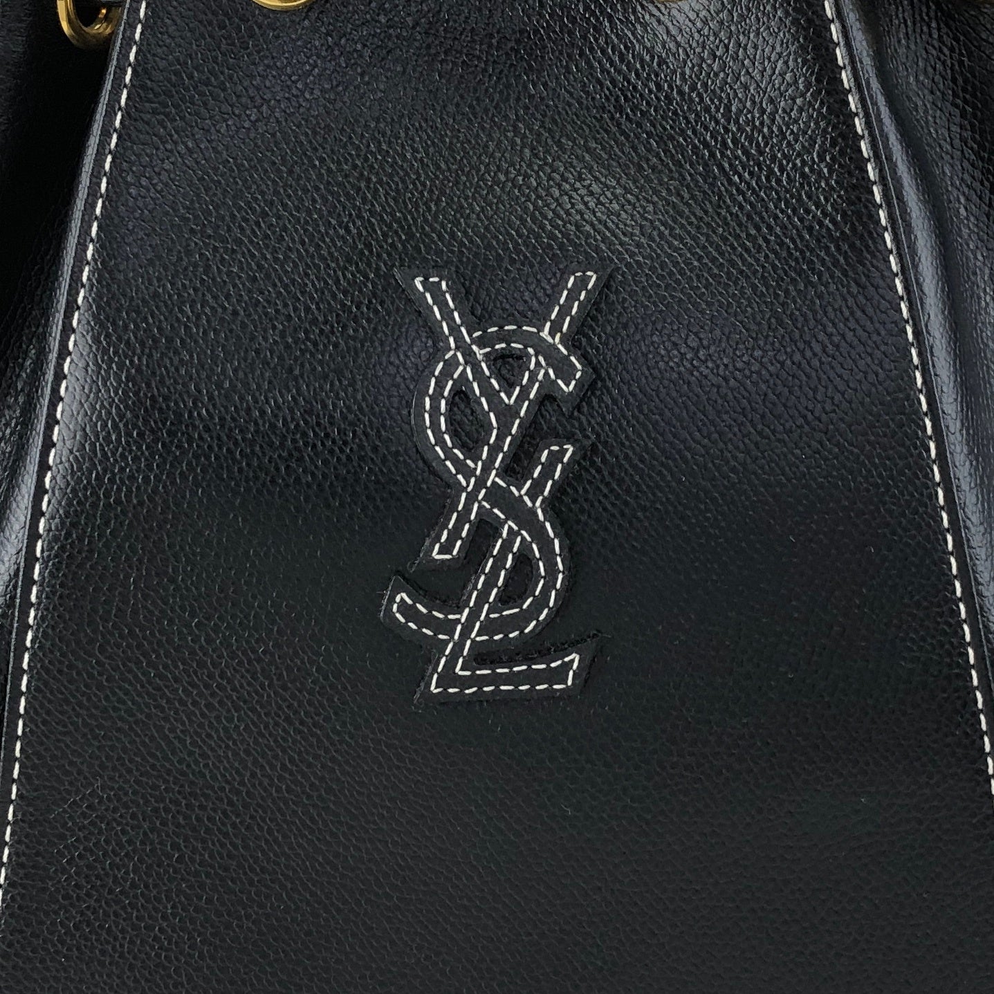 Yves Saint Laurent YSL Logo Stitch Drawstring Shoulder bag Black Vintage 2my7rj