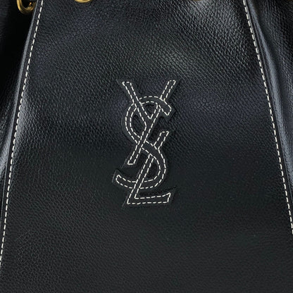Yves Saint Laurent YSL Logo Stitch Drawstring Shoulder bag Black Vintage 2my7rj