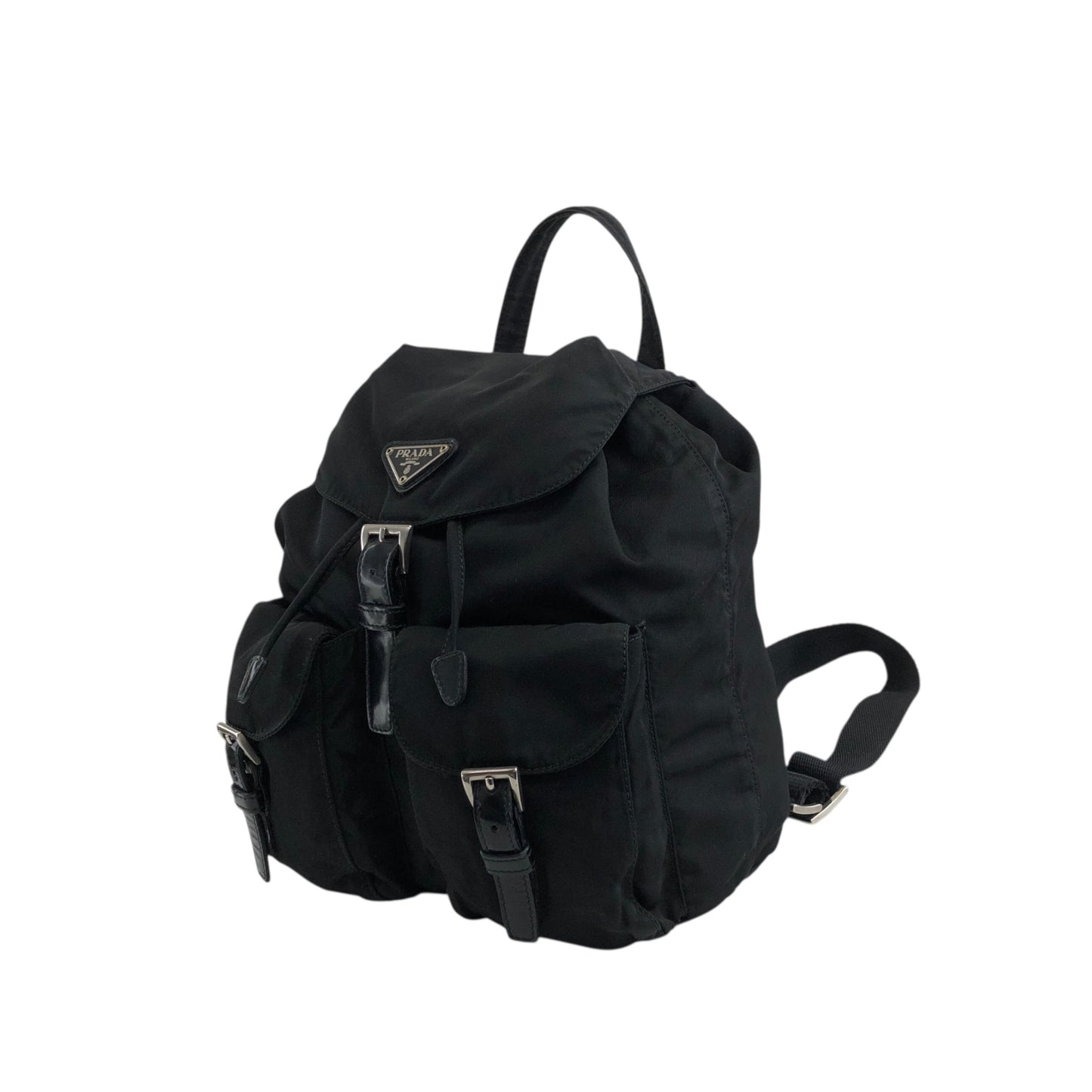 PRADA Tessuto Triangle Logo Double Pocket Backpack Black Vintage najw37