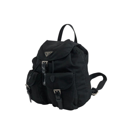 PRADA Tessuto Triangle Logo Double Pocket Backpack Black Vintage najw37