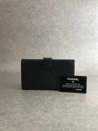 CHANEL Coco Mark Long Wallet Folded Wallet Black Vintage nd3dzs