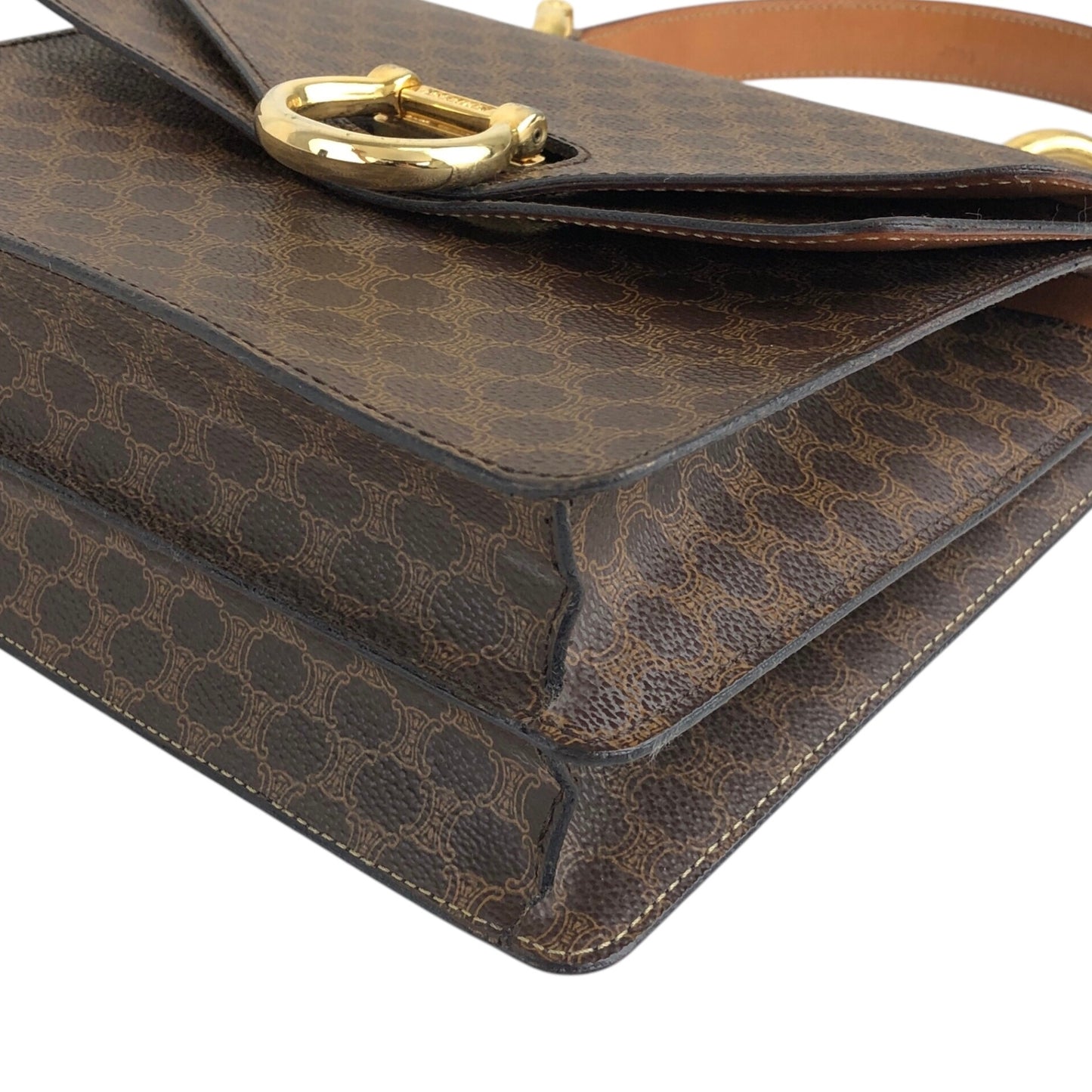 CELINE Macadam Horse Bit Double Flap Top Handle Handbag Brown Vintage 6caaii