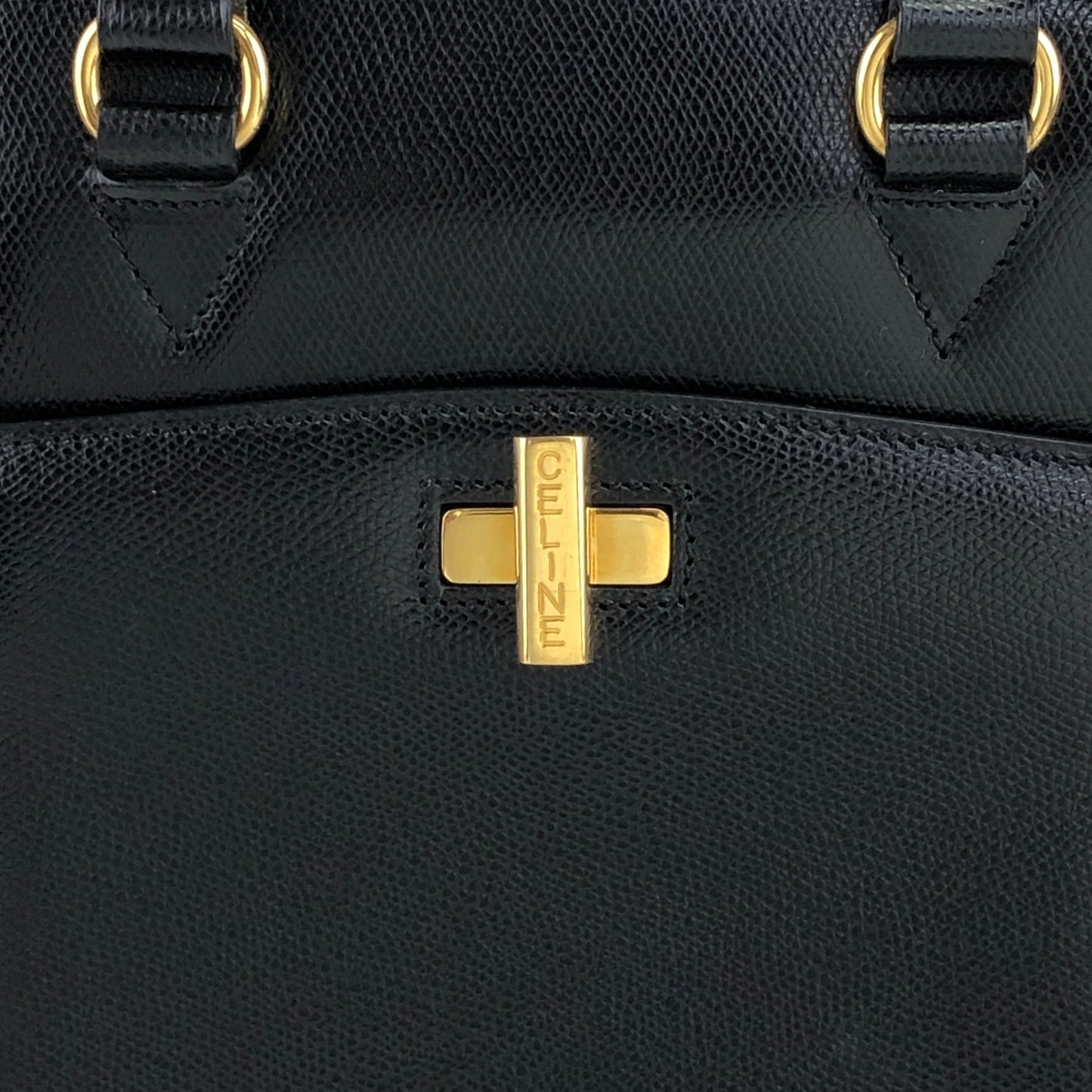 CELINE Turn Lock Handbag Black Vintage 6caidw