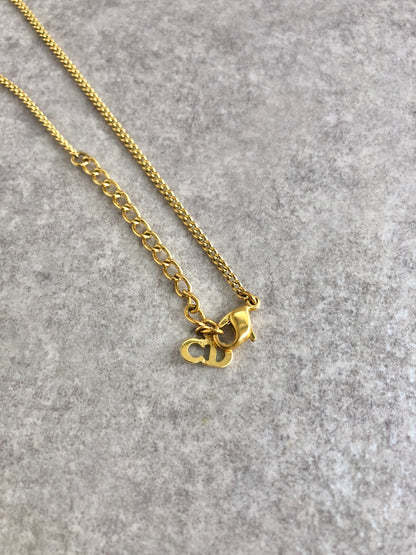 Christian Dior Logo Charm Necklace Gold Vintage 67xyih
