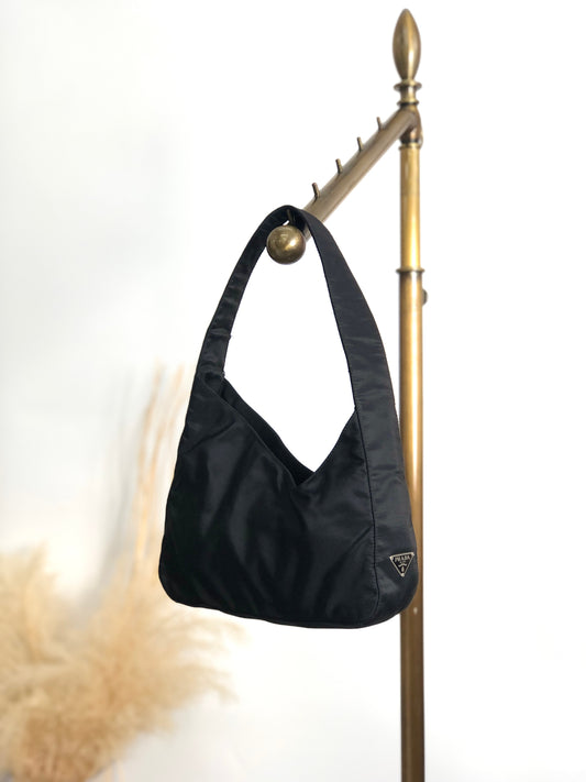 PRADA Tessuto Triangle Logo Handbag Shoulder bag Black Vintage 7tpj3r