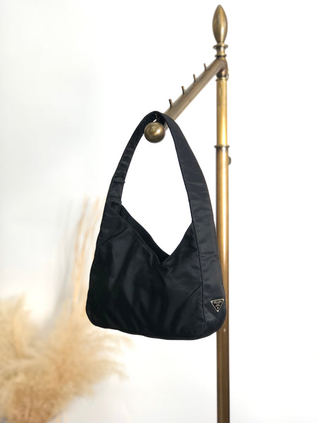 PRADA Tessuto Triangle Logo Handbag Shoulder bag Black Vintage