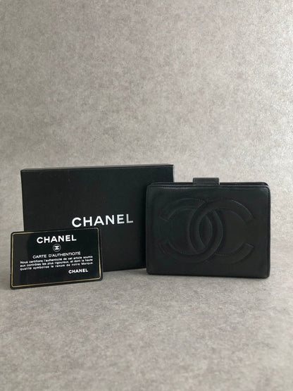CHANEL Coco Mark Folded Wallet Black Vintage kjg3jv