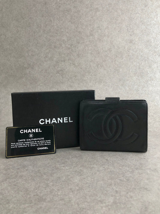 CHANEL Coco Mark Folded Wallet Black Vintage kjg3jv
