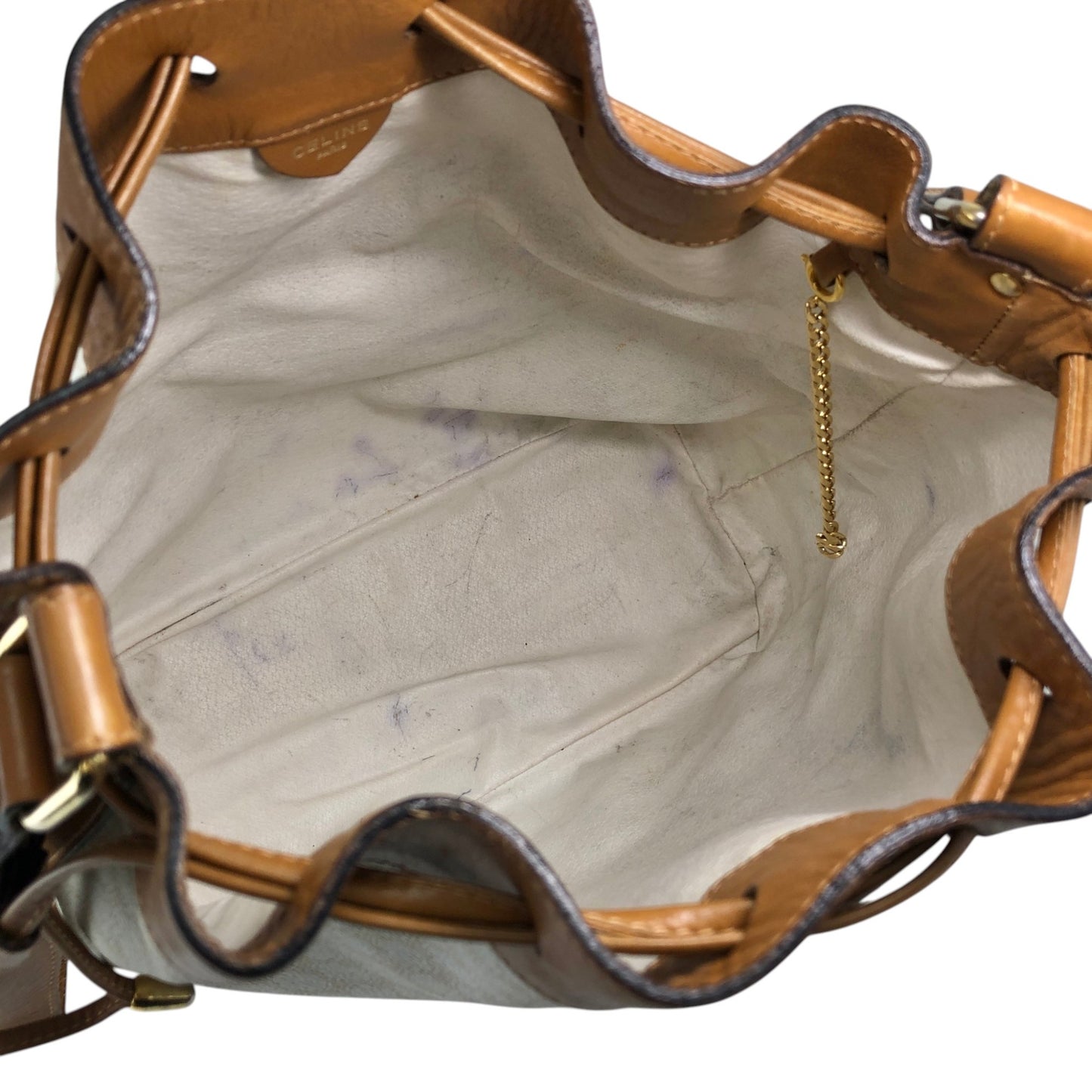 CELINE Macadam  Blason Drawstring  Shoulder bag White Vintage 6vdzju