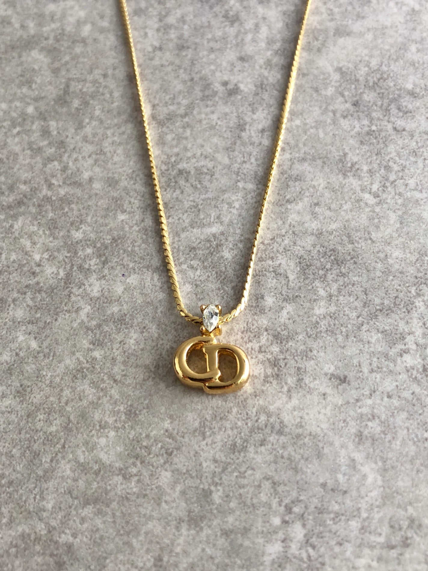 Christian Dior Logo Rhinestone Necklace Gold Vintage a2c73c