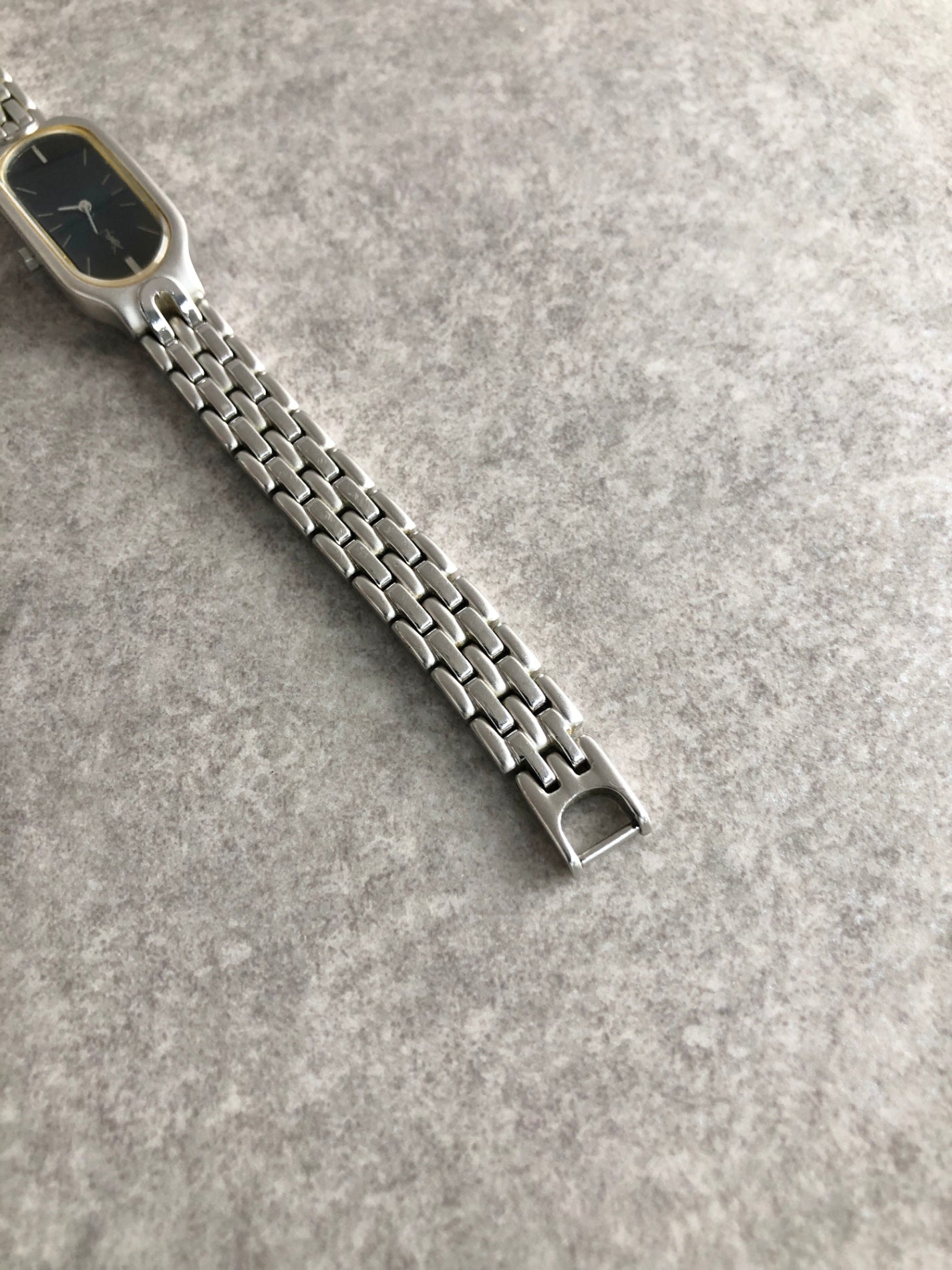 Yves Saint Laurent YSL Logo Quartz Watch Silver×Blue 5421-H08118 Vintage wiaeny