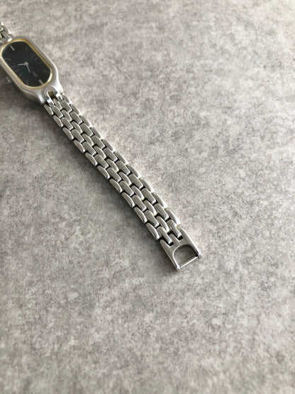 Yves Saint Laurent YSL Logo Quartz Watch Silver×Blue 5421-H08118 Vintage wiaeny