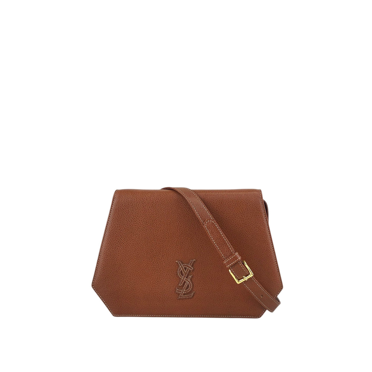 Yves Saint Laurent YSL Logo Flap Shoulder bag Brown Vintage 47s5y8
